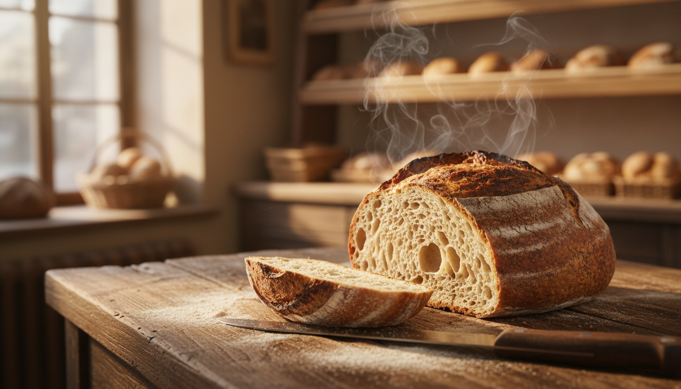 Frisch gebackenes Brot in Backstube