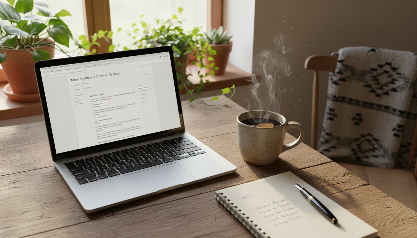 Newsletter am Laptop mit Kaffee