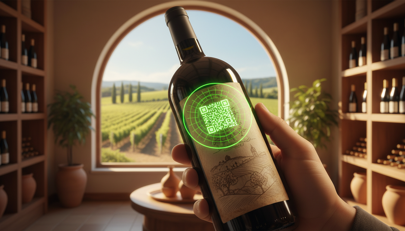 QR-Code auf Weinflaschen-Etikett